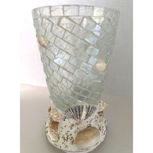 Nautical Vase Candle Holder Decorative Mosaic Glass Seashell Coastal Beach